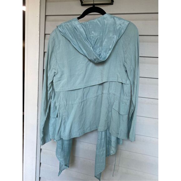 Milla Linen Cotton Open Hooded Light Blue Jacket, Size Medium - Picture 4 of 6
